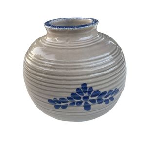 Vintage Chinese Style Hand Painted Pottery Bubble Shape Small Vase Beige 4.5"x5"